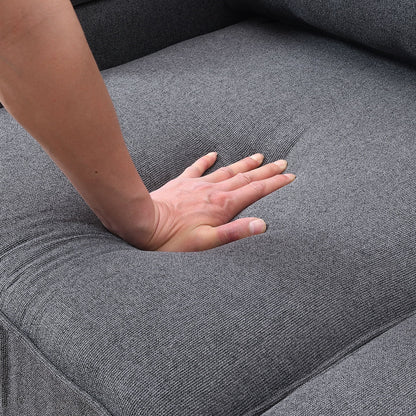 4 Seater Modern Linen Sofa With Armrest Pockets And 4 Pillows, Minimalist Style Couch - Dark Gray