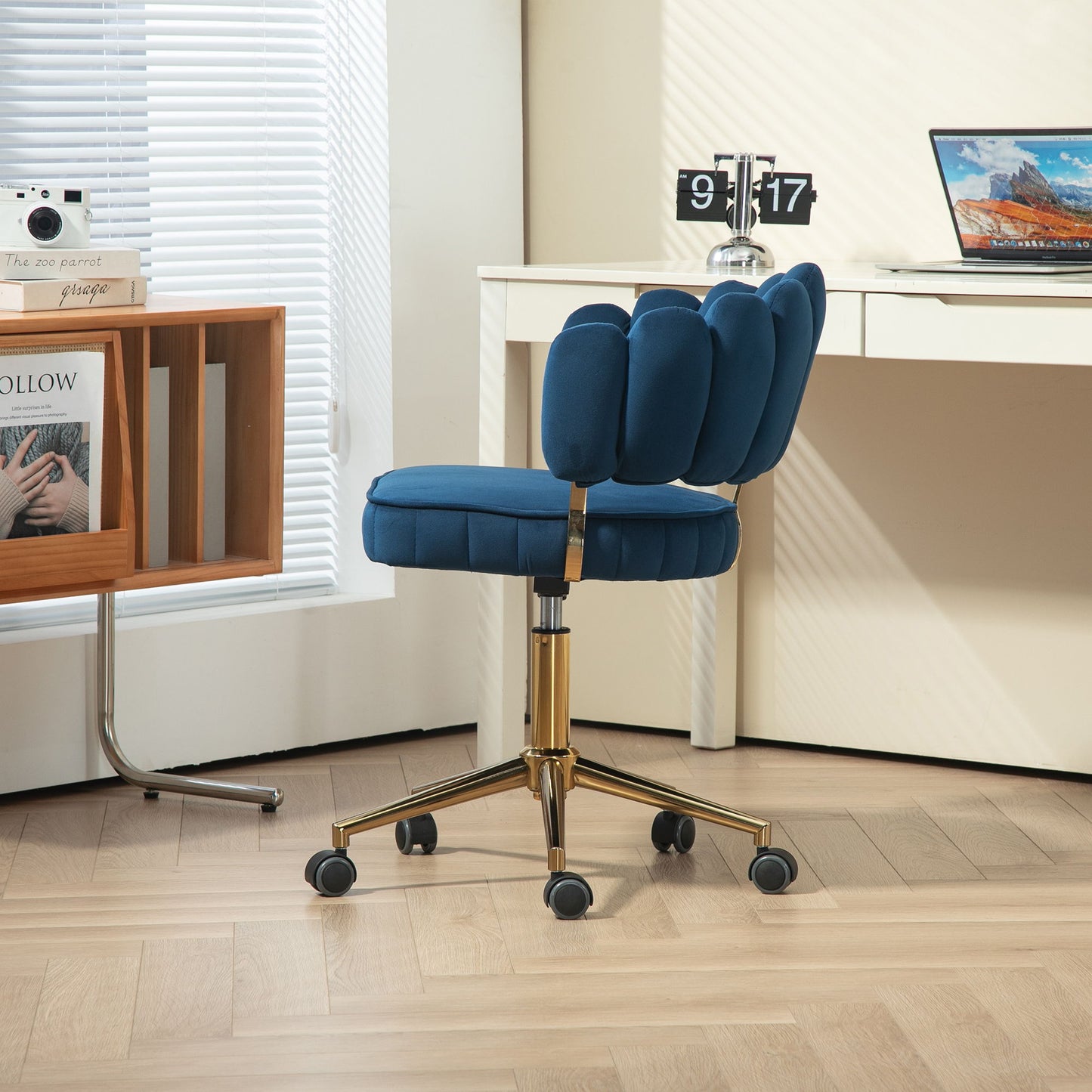 Modern Home Office Desk Chair With Adjustable Height And Swivel Wheels - Navy