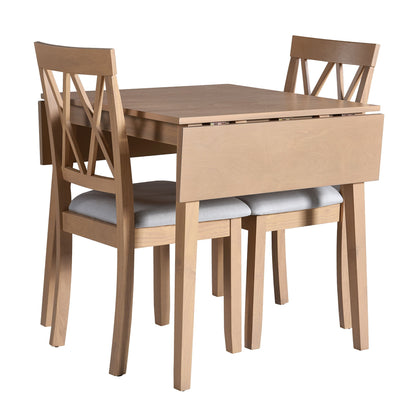 3 Piece Kitchen Dining Set With Drop Leaf Dining Table And 2 Dining Upholstered Chairs, Dining Room Set For Small Places - Natural