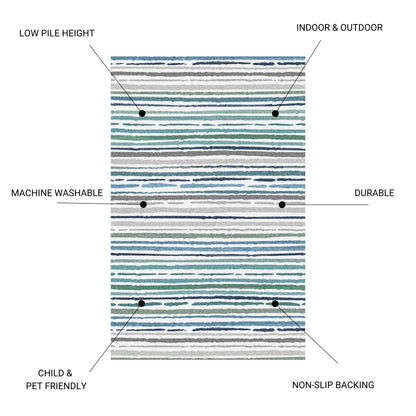 Sphinx - Indoor & Outdoor Washable Non - Slip Runner Rug - Beige / Blue