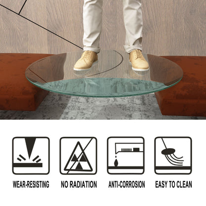 32" Round Tempered Glass Table, Top Clear Glass 2 / 5" Thick Beveled Polished Edge - Transparent