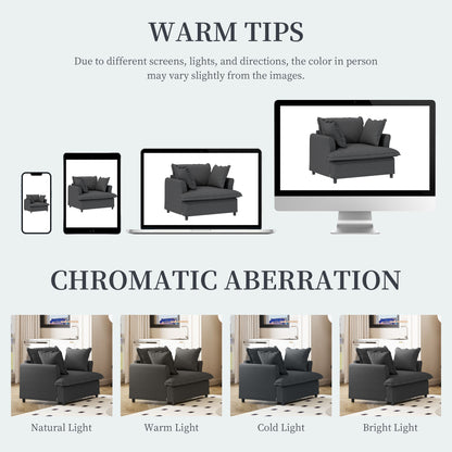 Oversized Single Seat Sofa Module For Modular Sectional Wide Seat, Armchair With Pillows Modern Upholstered Comfy Single Couch Lounge - Gray
