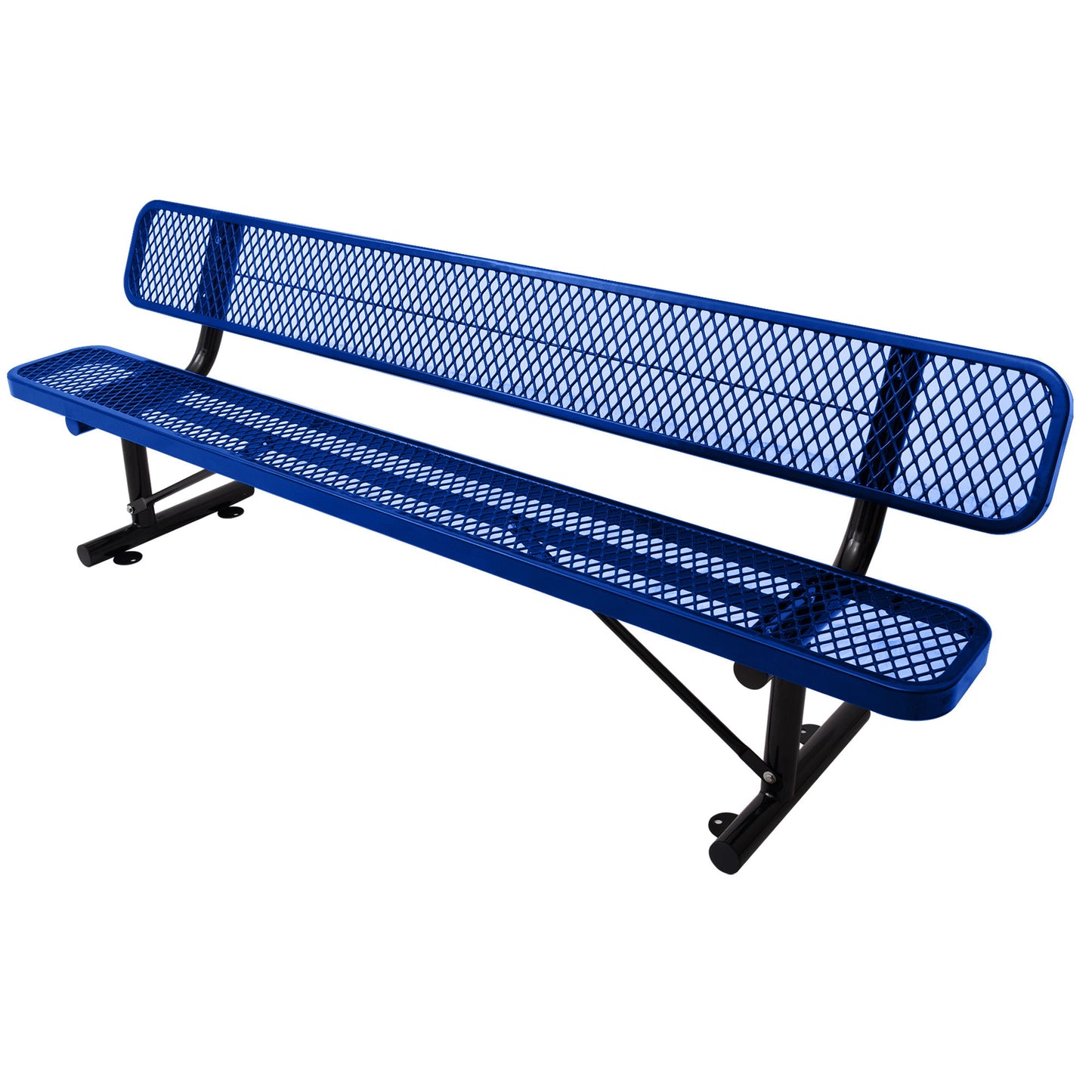 8' Outdoor Steel Bench With Backrest - Blue