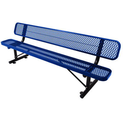 8' Outdoor Steel Bench With Backrest - Blue