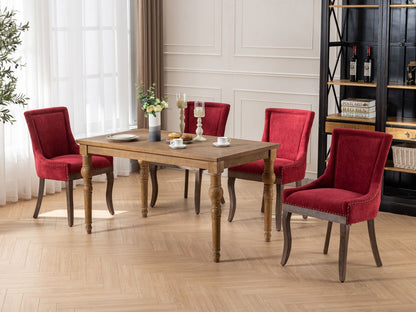 Ultra Side Dining Chair, Thickened Fabric Chairs With Neutrally Toned Solid Wood Legs, Bronze Nail Head (Set of 2) - Wine Red / Burgundy