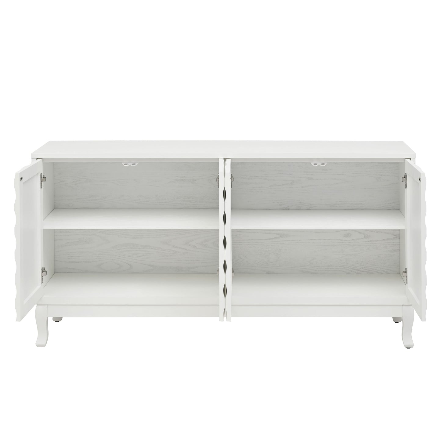 Elegant Sideboard With Sophisticated Wavy Pattern Doors And Arched Groove Design In A Stylish 4 Door Layout, Adjustable For Study, Entryway And Living Room - White