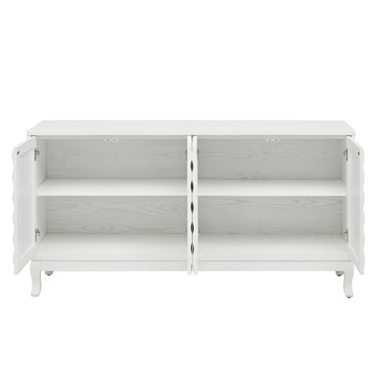 Elegant Sideboard With Sophisticated Wavy Pattern Doors And Arched Groove Design In A Stylish 4 Door Layout, Adjustable For Study, Entryway And Living Room - White