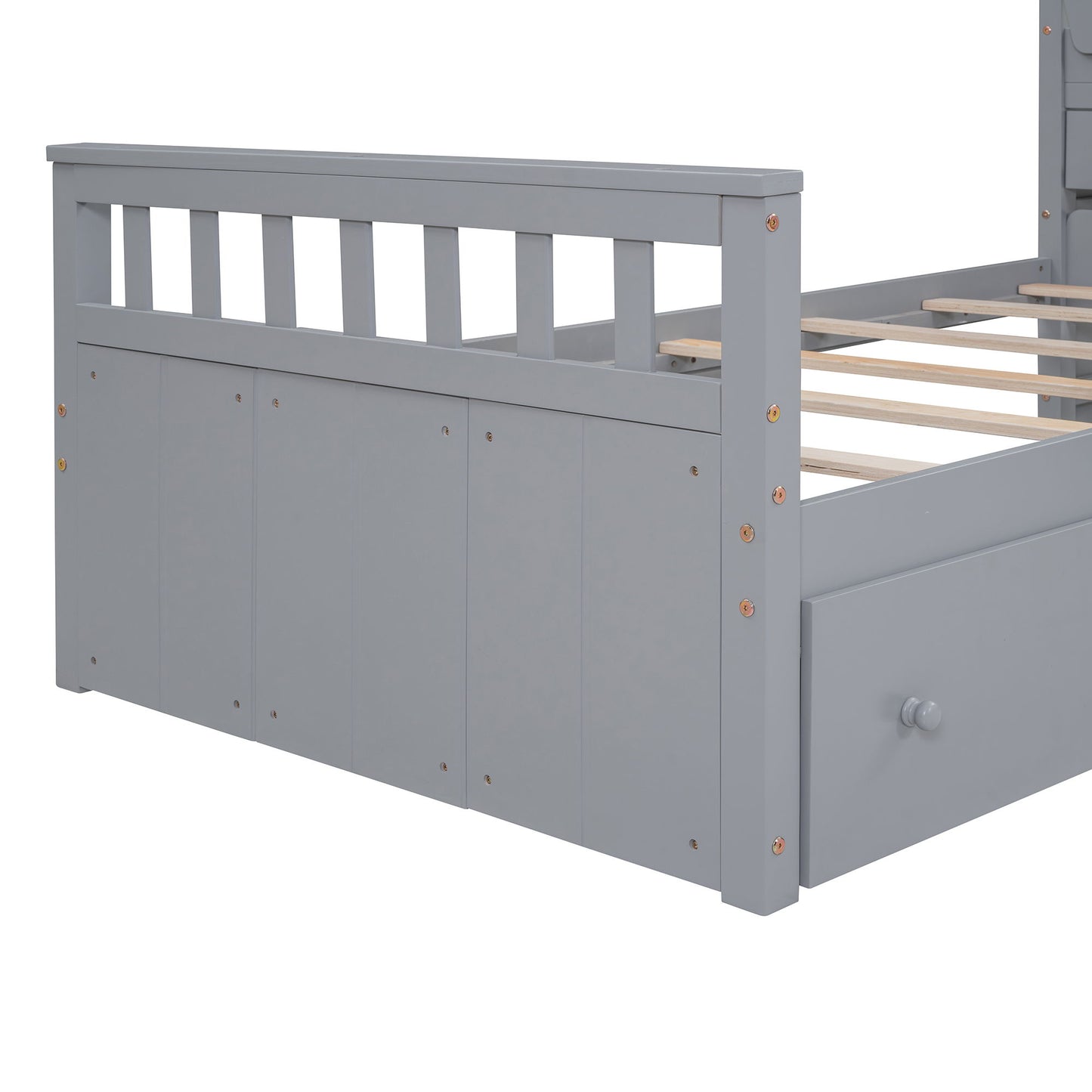 Twin Loft And Platform Bed With 7 Drawers And Full Guardrails, Modern L Shaped Space Saving - Gray