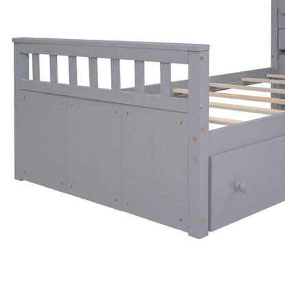Twin Loft And Platform Bed With 7 Drawers And Full Guardrails, Modern L Shaped Space Saving - Gray