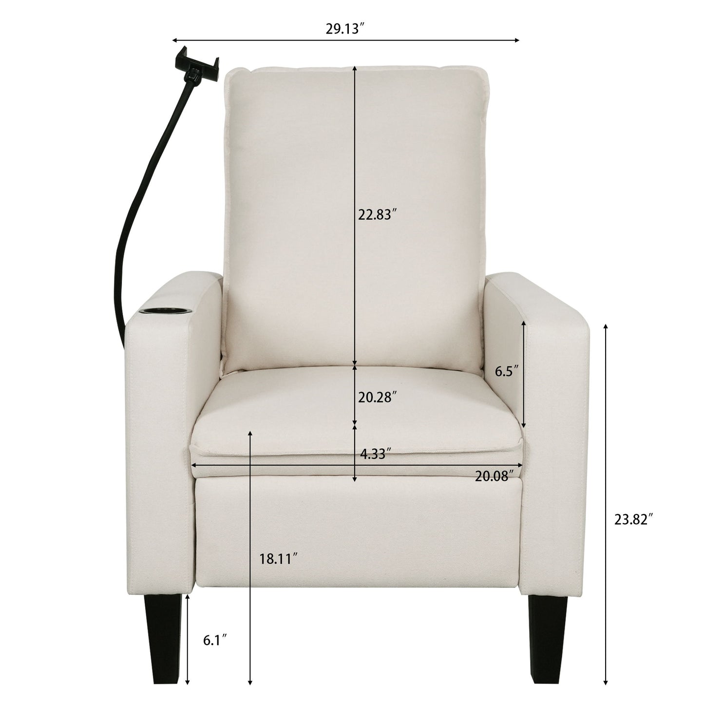 Recliner Chairs For Adults, Adjustable Recliner Sofa With Mobile Phone Holder & Cup Holder, Modern Reclining Chairs Fabric Push Back Recliner Chairs For Living Room, Bedroom - Beige