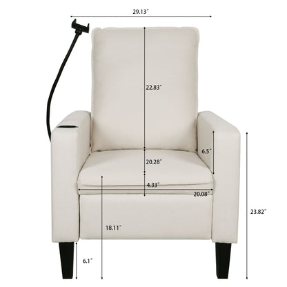 Recliner Chairs For Adults, Adjustable Recliner Sofa With Mobile Phone Holder & Cup Holder, Modern Reclining Chairs Fabric Push Back Recliner Chairs For Living Room, Bedroom - Beige