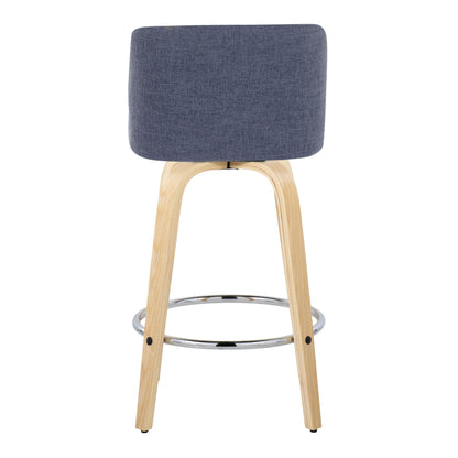 Toriano - Contemporary Fixed Height Counter Stool With Swivel & Round Footrest (Set of 2) - Natural / Blue