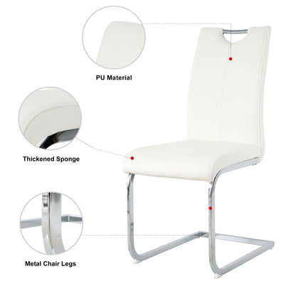 Modern Dining Chairs With Faux Leather Padded Seat And Chrome Metal Legs For Kitchen, Living, Bedroom, Dining Room - White / Silver