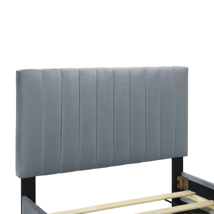Twin Size Upholstered Platform Bed With Twin Size Trundle - Gray