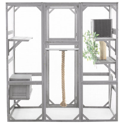 Outdoor Cat House, Diy Cat Enclosure Catio With Double Enter Doors - Light Gray