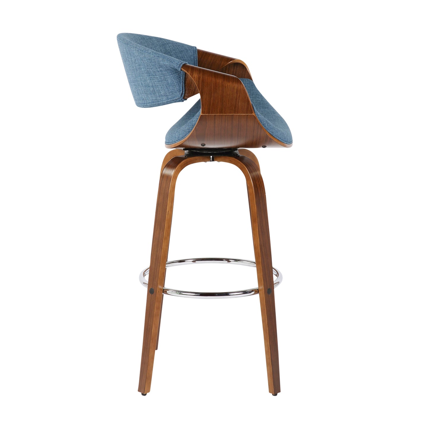 Curvini - Mid-Century Modern Barstool (Set of 2) - Walnut / Blue