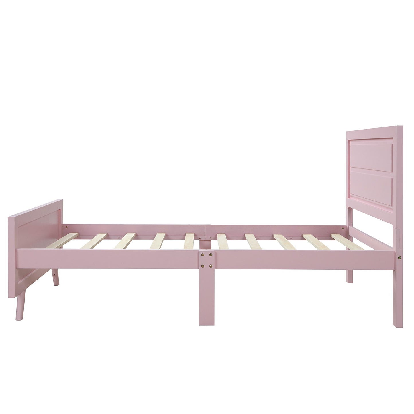 Twin Platform Bed Frame Mattress Foundation With Headboard And Slat Support - Pink