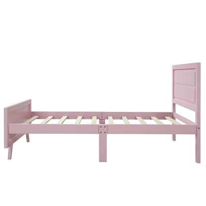 Twin Platform Bed Frame Mattress Foundation With Headboard And Slat Support - Pink