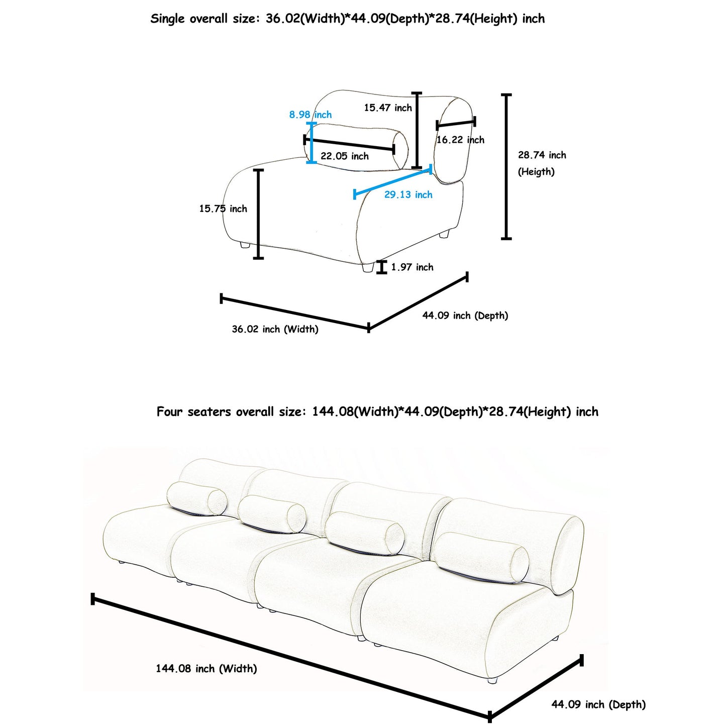 Modern L - Shaped Modular Sofa Set High Comfort Chenille Fabric, Freely Arrangeable For Living Room - Orange
