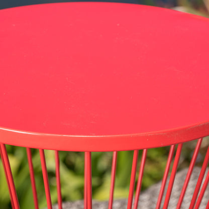 Lassen - Modern Red Iron Side Table With Hourglass Design - Red