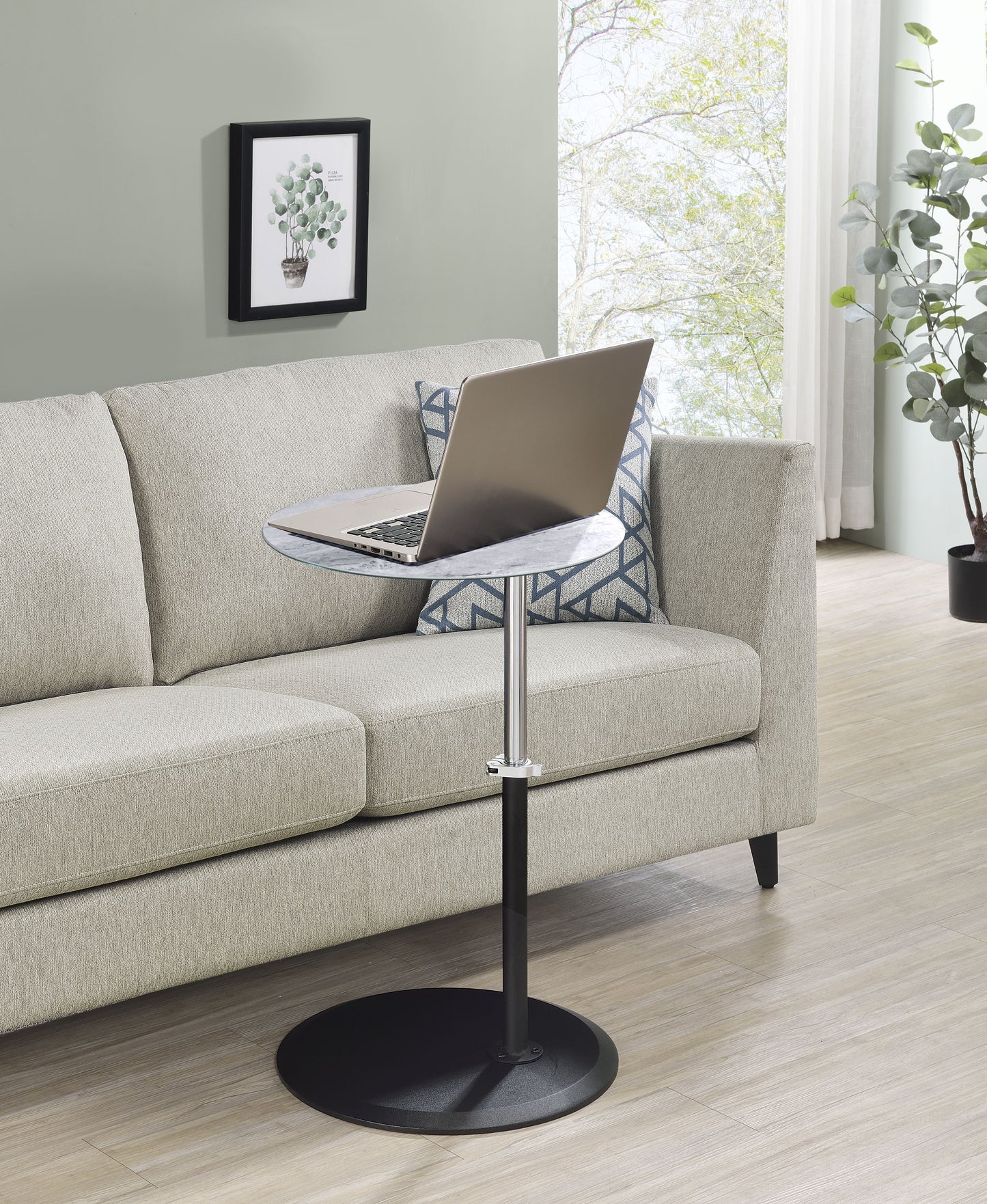Orbit - End Table With Height Adjustable Marble Textured Top - Gray