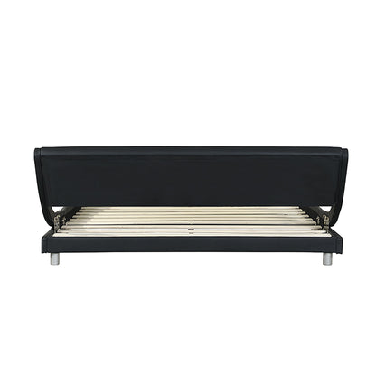 Queen Size Upholstered Platform Bed Frame, LED Lighting With Remote Controller And App, Curve Design, Wood Slat Support, No Box Spring Needed - Black