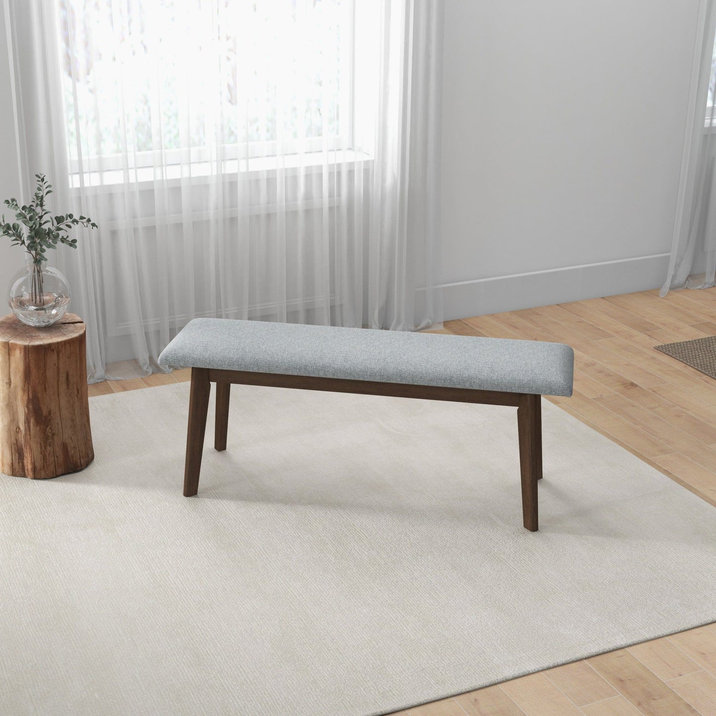 Carlos-Upholstered Solid Wood Bench - Gray