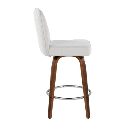 Henry - Contemporary Fixed Height Counter Stool With Swivel With Round Footrest (Set of 2) - Walnut / White