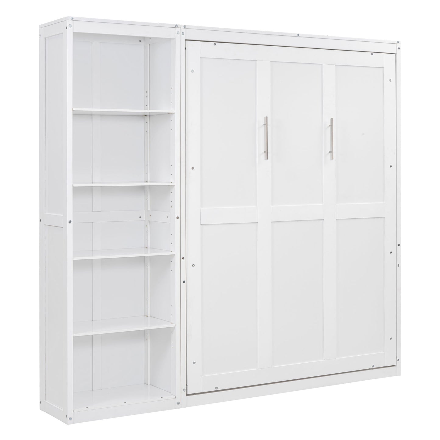Full Size Murphy Wall Bed With Shelves - White