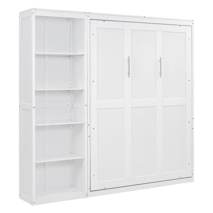 Full Size Murphy Wall Bed With Shelves - White