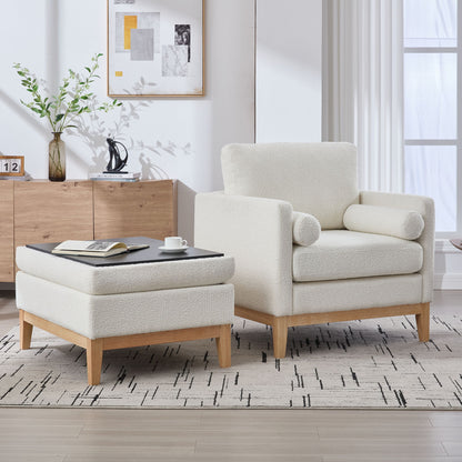 Oversized Swivel Barrel Accent Chair And Ottoman Set With Storage - Ivory