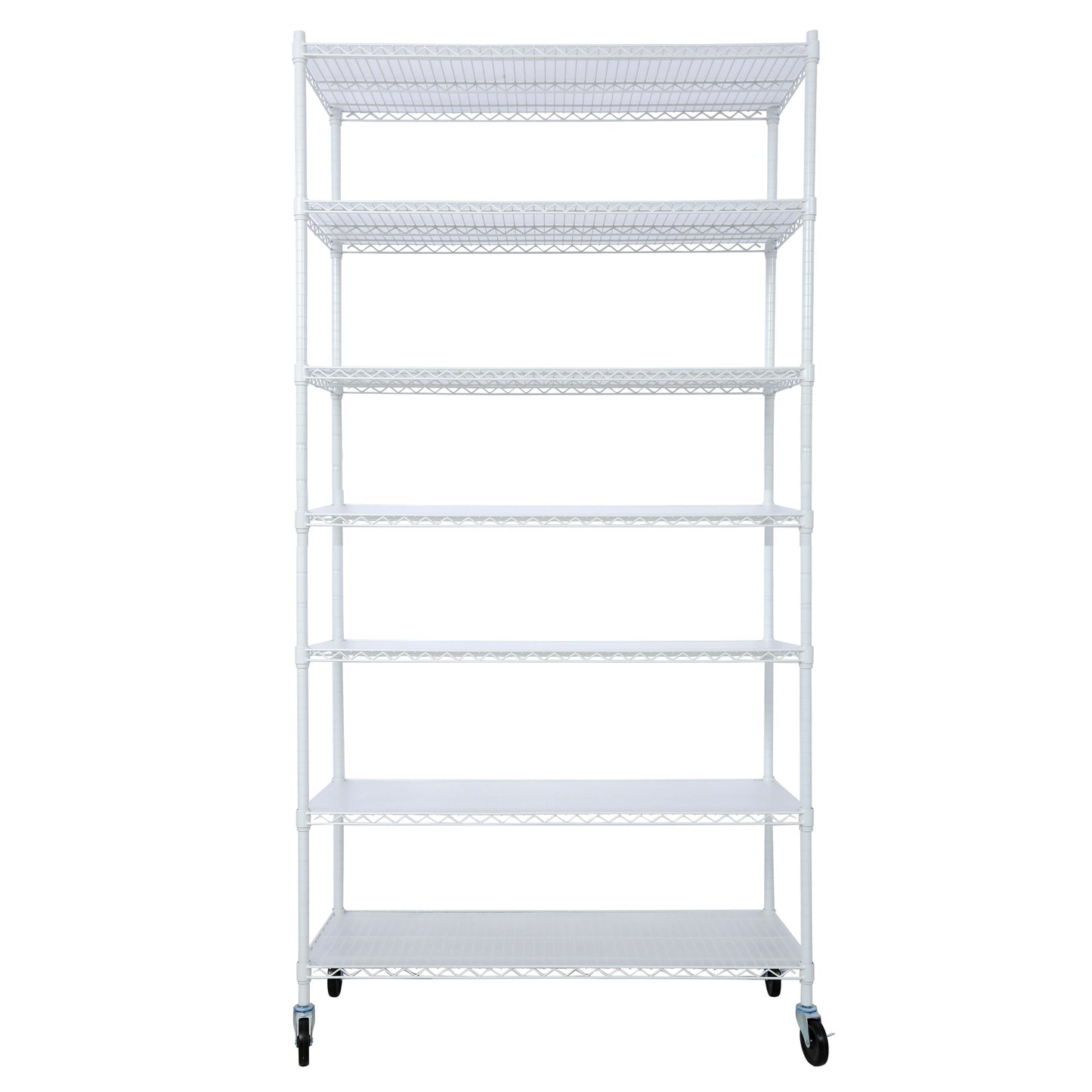 7 Tier Metal Shelf Wire Shelving Unit, 2450Lbs Heavy Duty Adjustable Storage Rack With Wheels & Shelf Liners For Closet Kitchen Garage Basement Commercial Shelving - White
