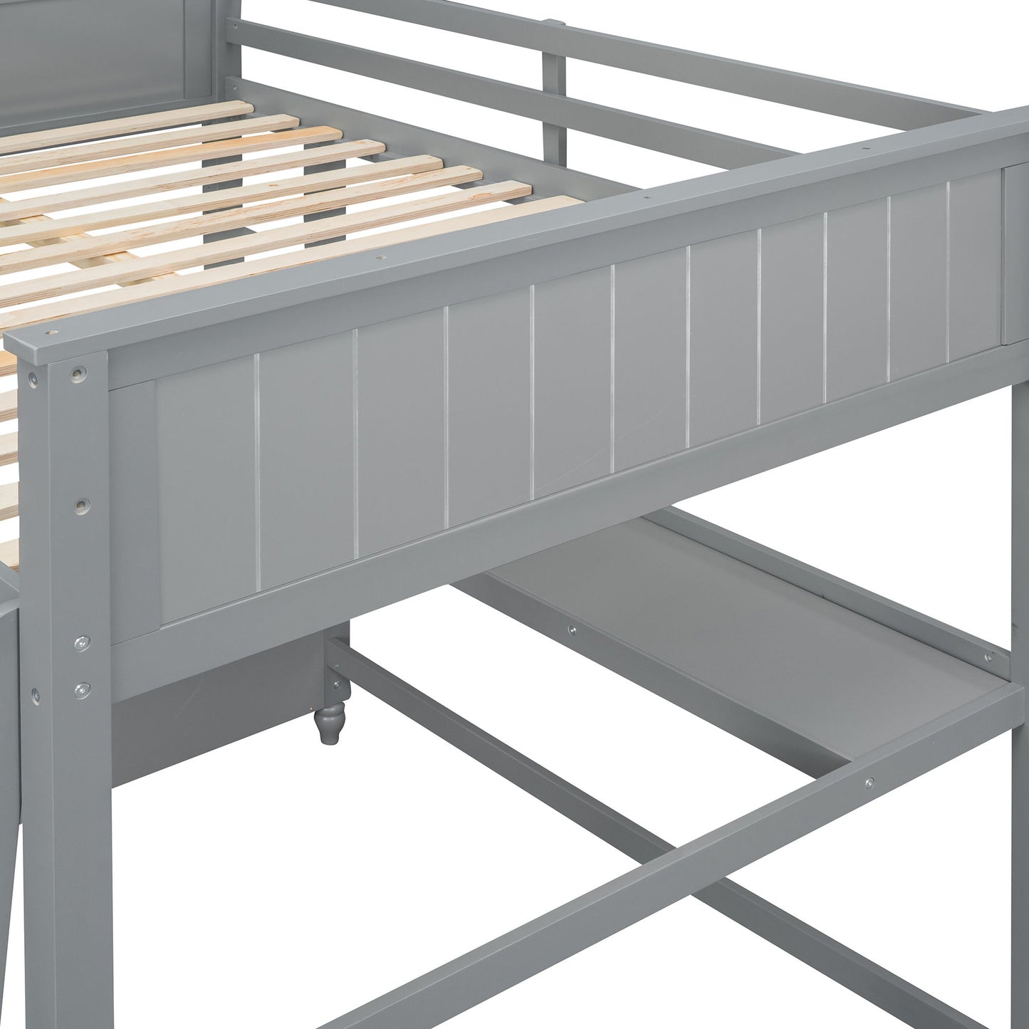 Full Size Loft Bed With Drawers And Desk With Shelves - Gray