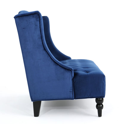 Nurturing - Upholstered Loveseat With Wing Back And Diamond Tufting - Navy Blue