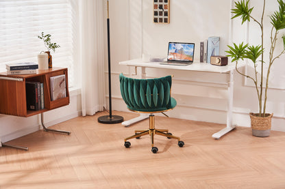 Office Desk Chair, Upholstered Home Office Desk Chairs With Adjustable Swivel Wheels, Ergonomic Office Chair For Living Room, Bedroom, Office, Vanity Study - Emerald