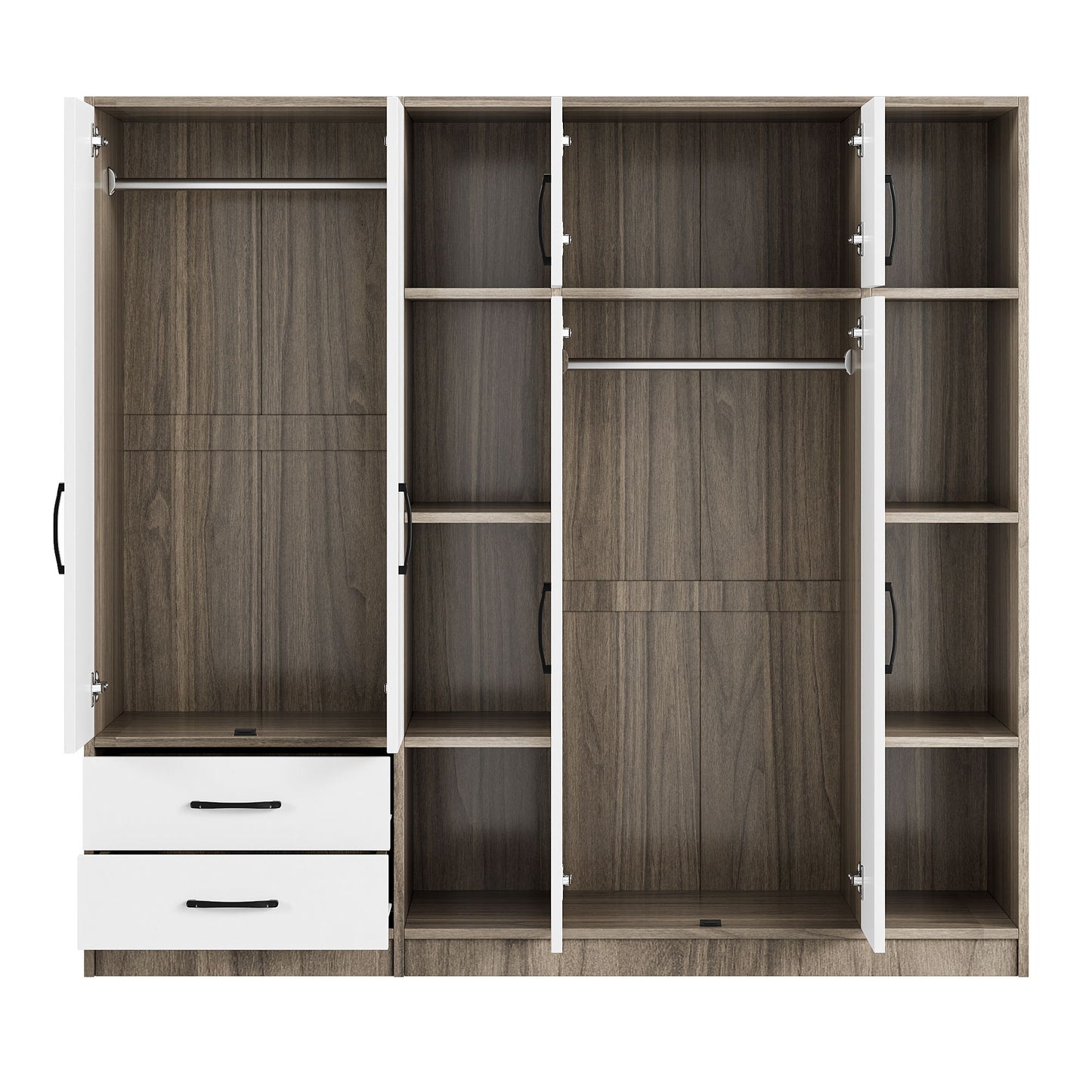 6 Door Wardrobe With Shelves And Drawers - Natural