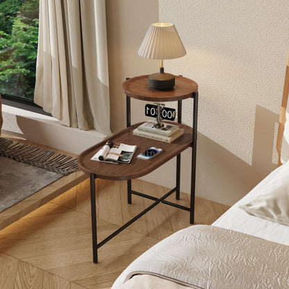 Small Coffee Tables 2 Tier Modern Sofa Side Table With Wood Storage Shelf Living Room End Tables Nightstands - Walnut Brown