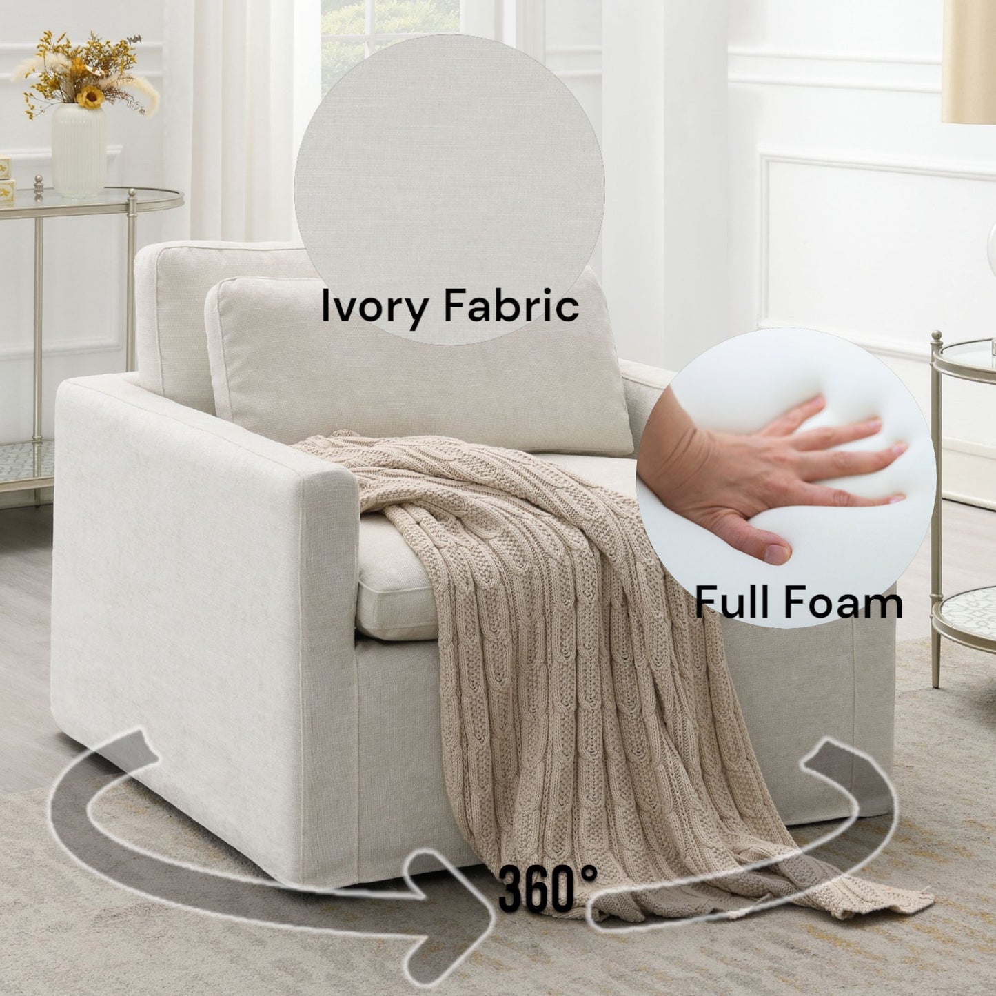 Naveen - Swivel Chair With 1 Toss Pillow - Ivory