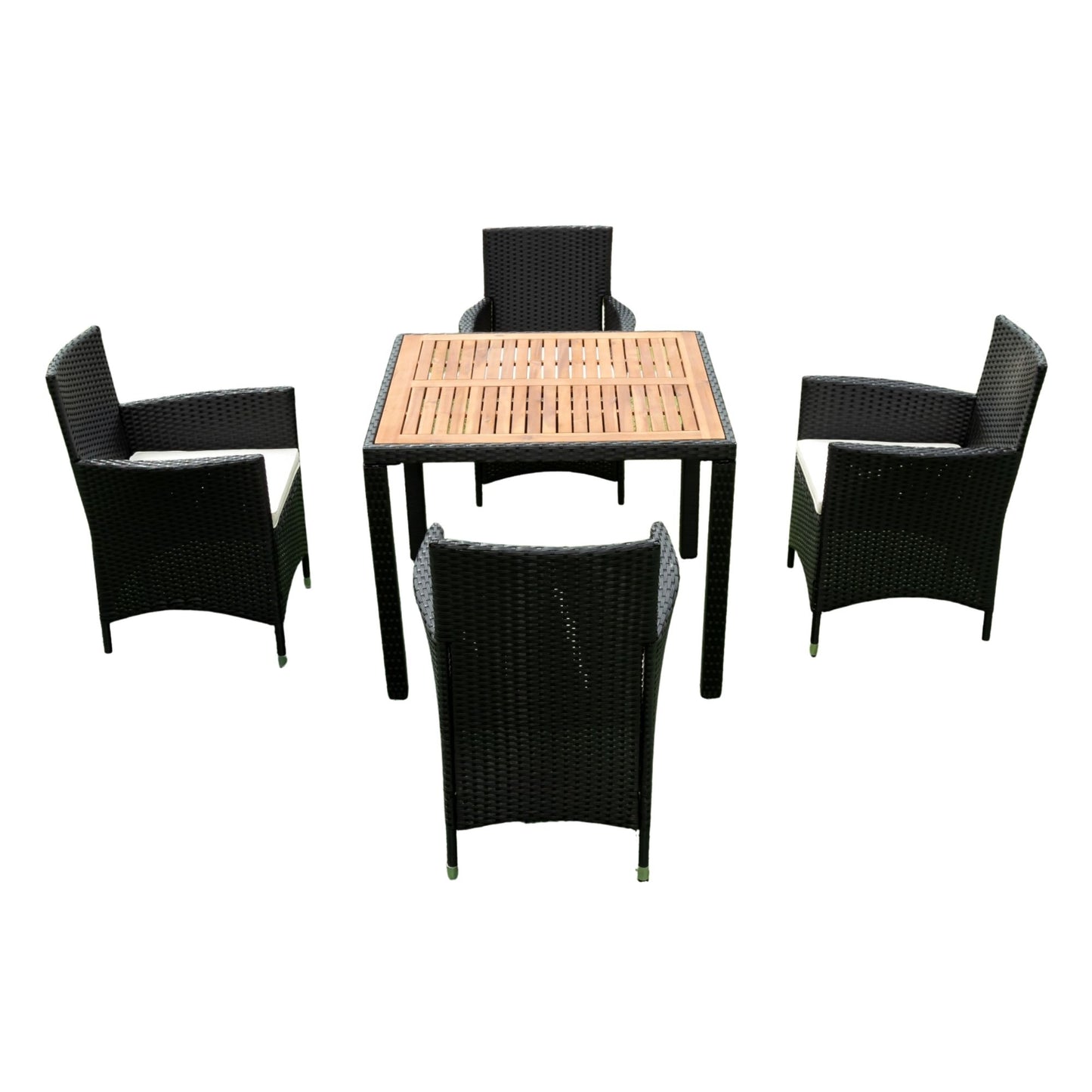5 Piece Outdoor Patio Wicker Dining Set Patio Wicker Furniture Dining Set With Top - Black / Creme