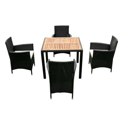 5 Piece Outdoor Patio Wicker Dining Set Patio Wicker Furniture Dining Set With Top - Black / Creme