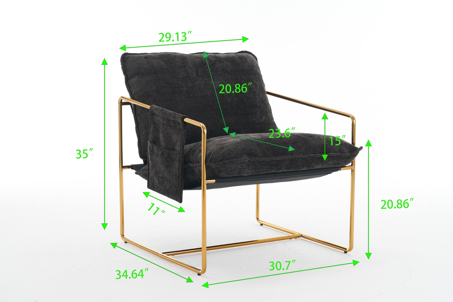 Upholstered Hanging Armchair With Arm Pocketsmetal Frame (Set of 2), Gold-Plated Craftsmanship, Crushed Foam Cushions And Skin-Friendly Woven Fabric For Living Room And Bedroom - Dark Gray