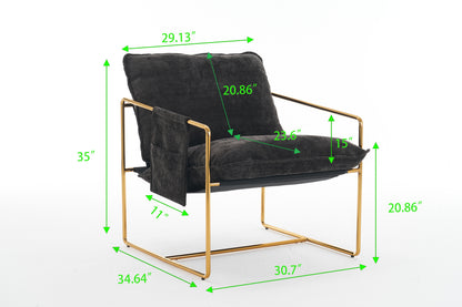Upholstered Hanging Armchair With Arm Pocketsmetal Frame (Set of 2), Gold-Plated Craftsmanship, Crushed Foam Cushions And Skin-Friendly Woven Fabric For Living Room And Bedroom - Dark Gray