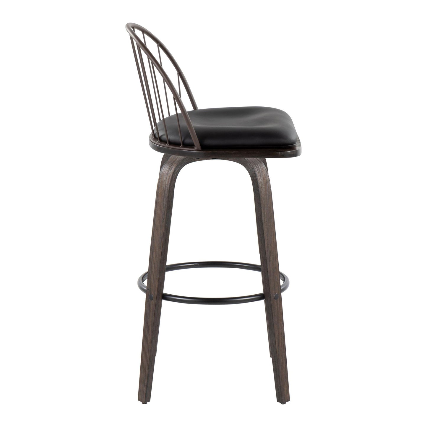 Riley - Industrial / Urban Fixed Height Barstool With Swivel With Round Footrest With Removable Cushion (Set of 2) - Walnut / Brown
