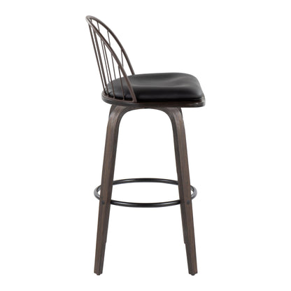 Riley - Industrial / Urban Fixed Height Barstool With Swivel With Round Footrest With Removable Cushion (Set of 2) - Walnut / Brown