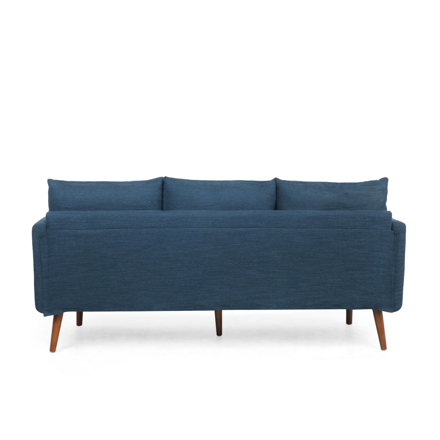Diaphanous - Upholstered 3 Seater Sofa With 2 Accent Pillows And Wood Legs - Navy Blue