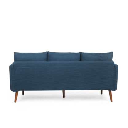 Diaphanous - Upholstered 3 Seater Sofa With 2 Accent Pillows And Wood Legs - Navy Blue