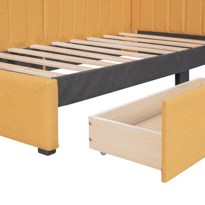 Twin Size Upholstered Daybed With 2 Storage Drawers, Sofa Bed Frame No Box Spring Needed - Yellow