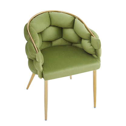Luxury Handmade Accent Chair (Set of 2) With Gold Legs, Modern Green Velvet Armchair For Living Room And Bedroom - Green