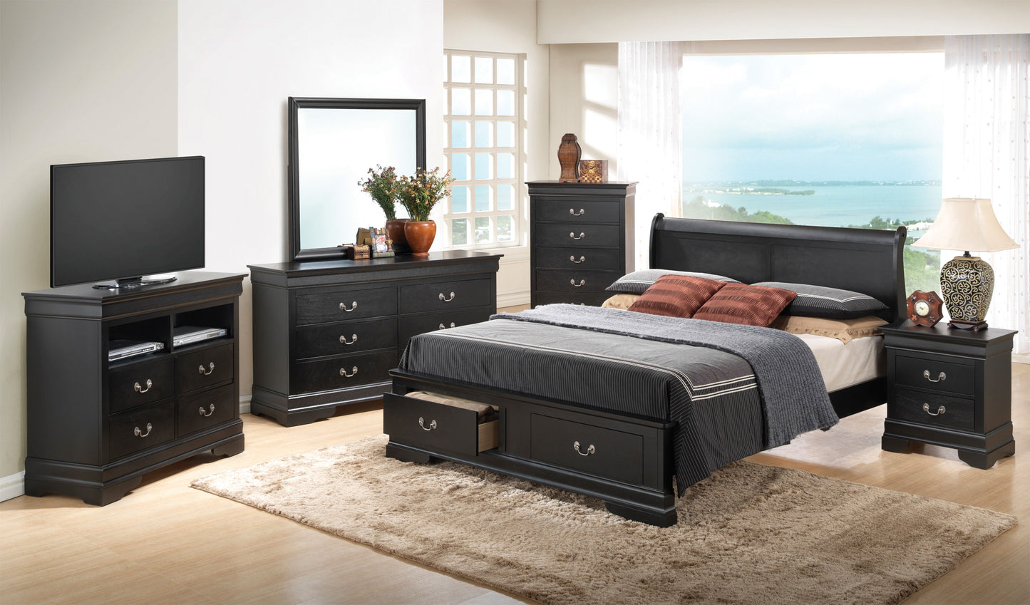 Louis Phillipe - King Storage Bed - Black