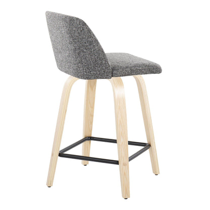 Toriano - Contemporary Fixed Height Counter Stool With Swivel With Square Footrest (Set of 2) - Natural / Gray